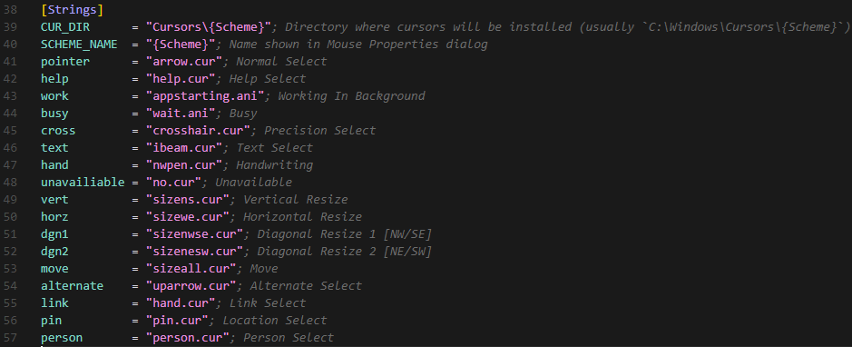 Windows Cursor Scheme/Theme `.inf` File